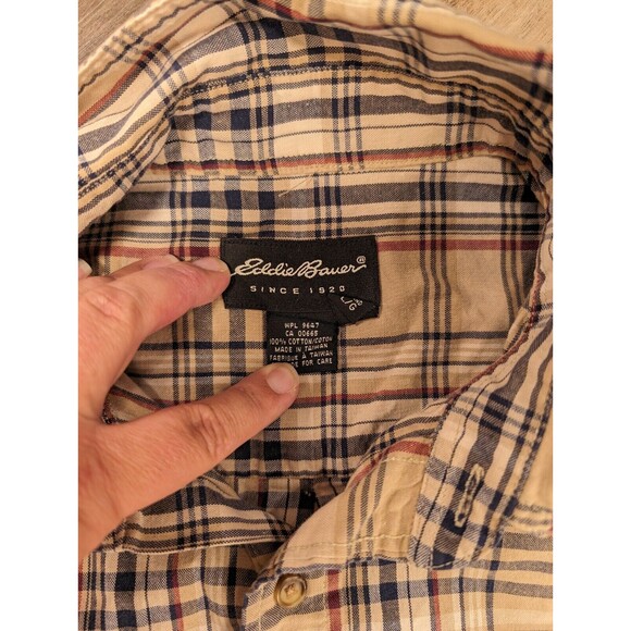 Vintage Eddie Bauer Plaid Button-Down Shirt Size L Brown Tan - Picture 2 of 6